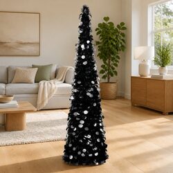 Black Pop-Up Artificial Christmas Tree 180cm Lightweight Collapsible Holiday