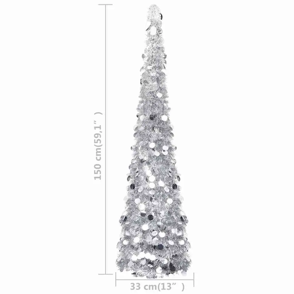 Artificial Christmas Tree Lightweight Silver 150cm Pop-up Indoor Outdoor Holiday Decoration