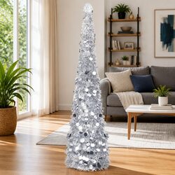 Pop-up Artificial Christmas Tree Silver 180 cm Collapsible Holiday Decoration
