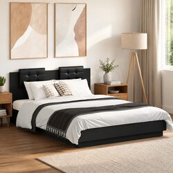 Black Bed Frame with RGB LED Lights Headboard 150x200 cm Bedroom Furniture