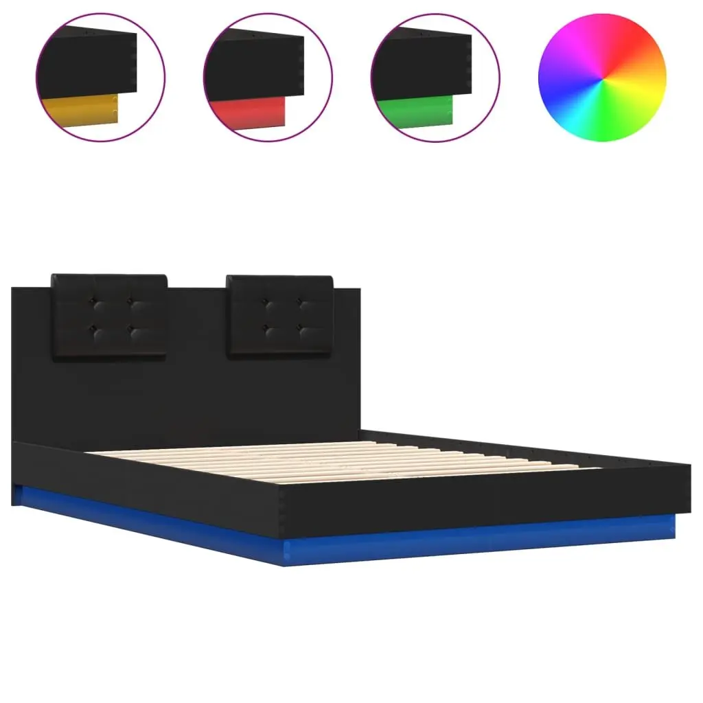 Bed Frame Engineered Wood 150x200 cm Black with RGB LED Lights Headboard