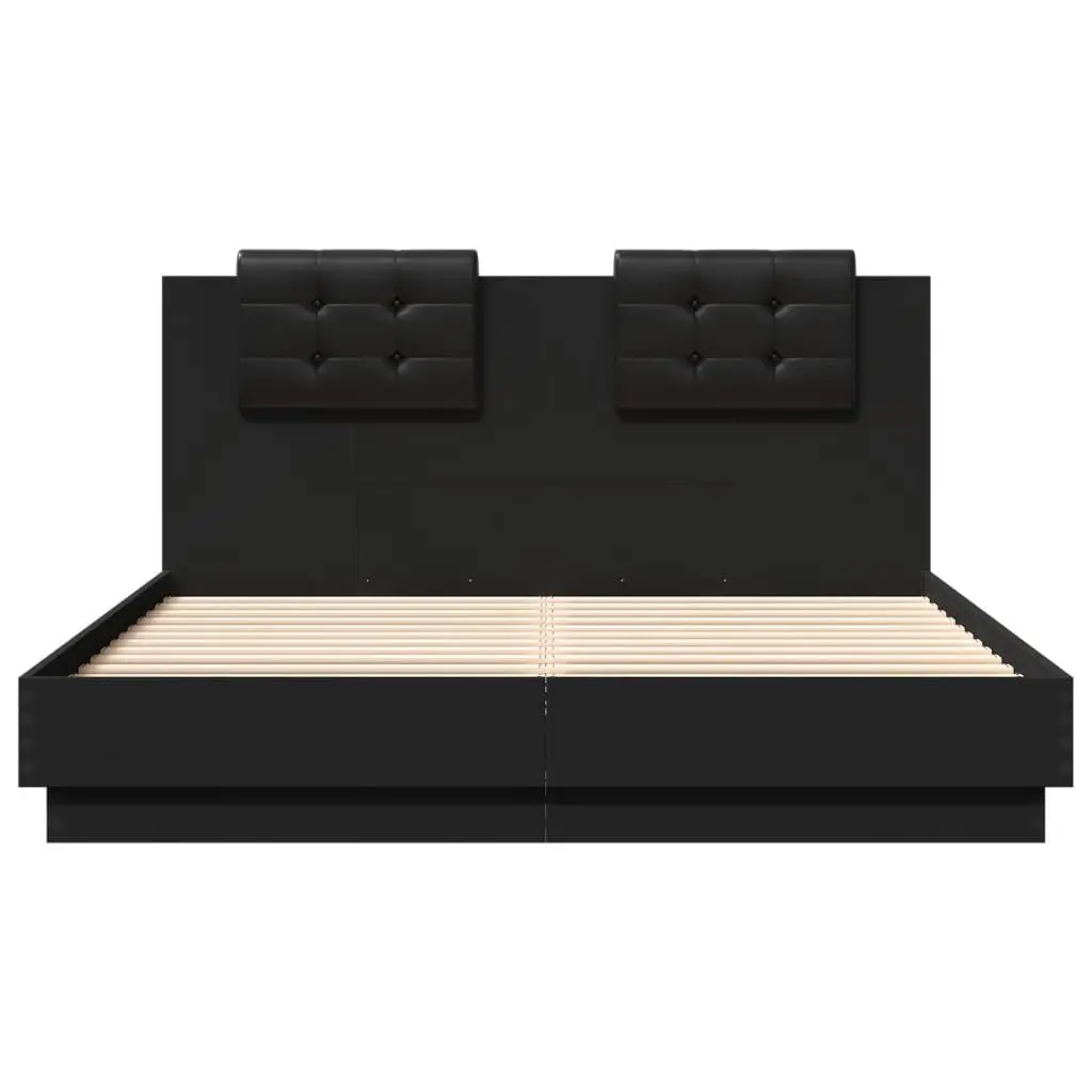 Bed Frame Engineered Wood 150x200 cm Black with RGB LED Lights Headboard