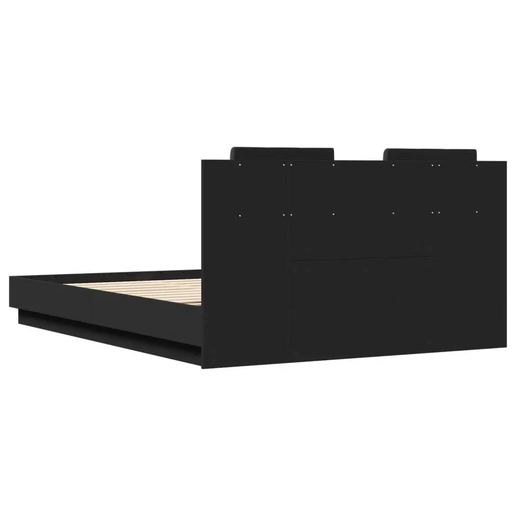Bed Frame Engineered Wood 150x200 cm Black with RGB LED Lights Headboard