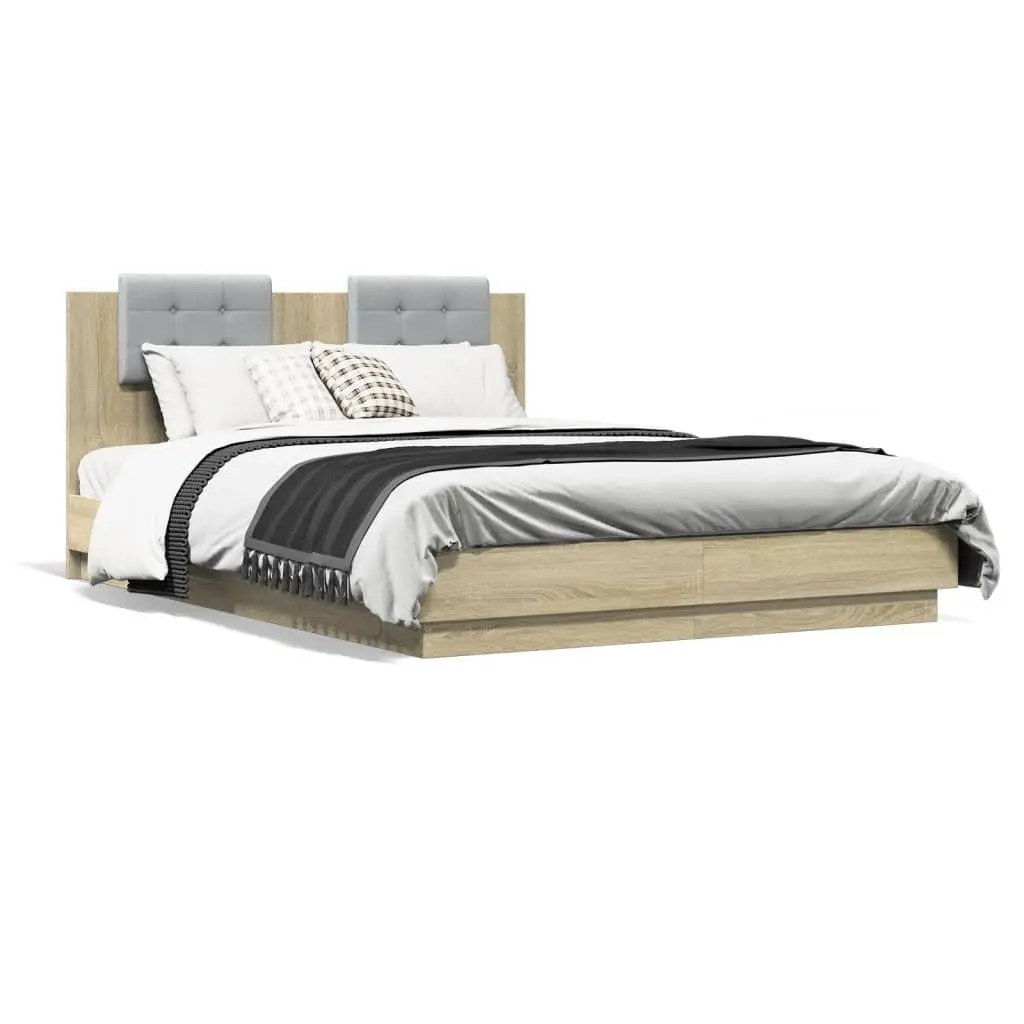Bed Frame Engineered Wood Brown 150x200 cm with Headboard and RGB LED Lights