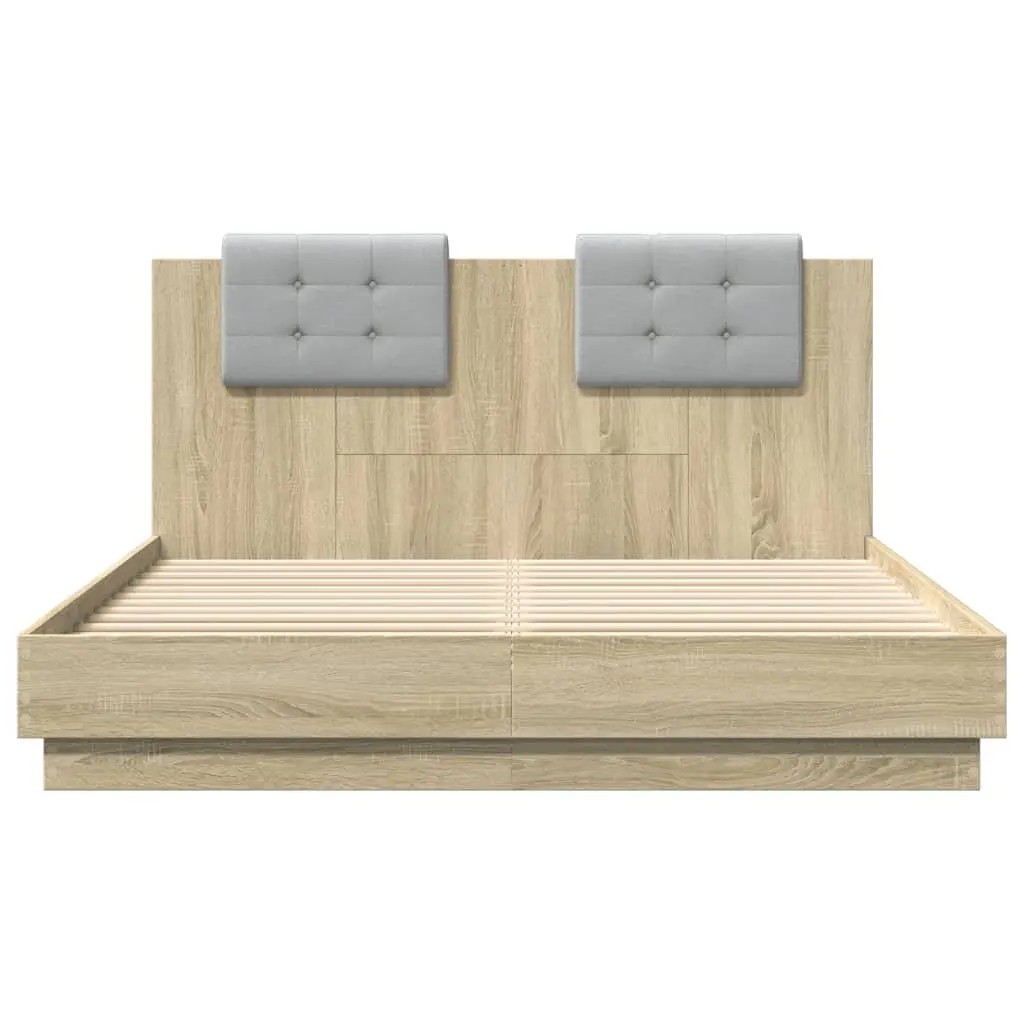 Bed Frame Engineered Wood Brown 150x200 cm with Headboard and RGB LED Lights