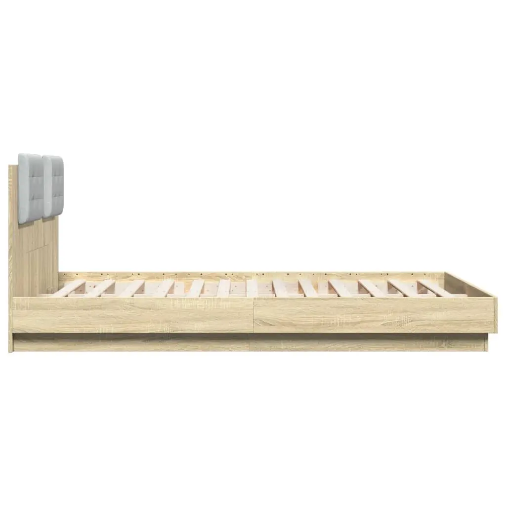 Bed Frame Engineered Wood Brown 150x200 cm with Headboard and RGB LED Lights
