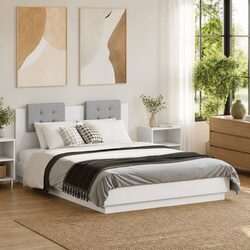 Practical White Bed Frame with RGB LED Lights 135x190 cm