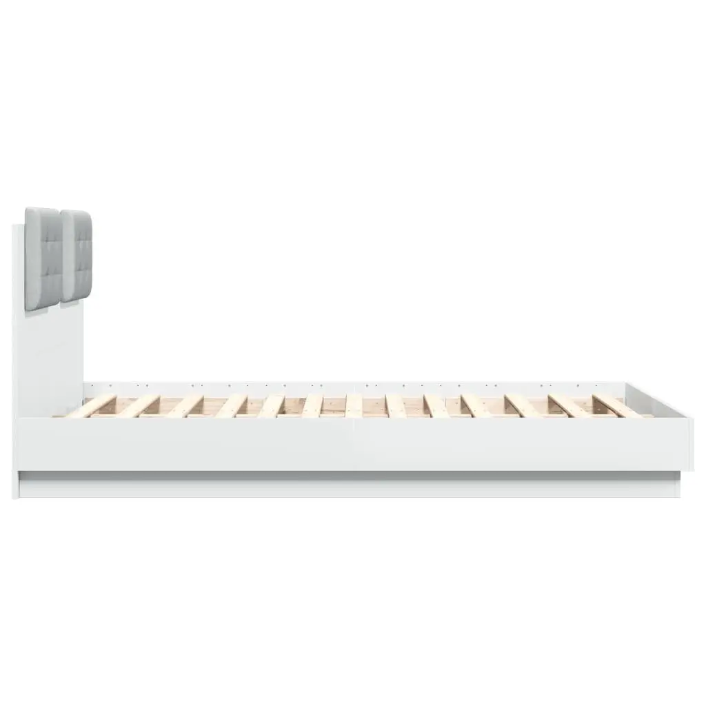 White Engineered Wood Bed Frame 135x190 cm with RGB LED Lights Headboard for Modern Bedroom