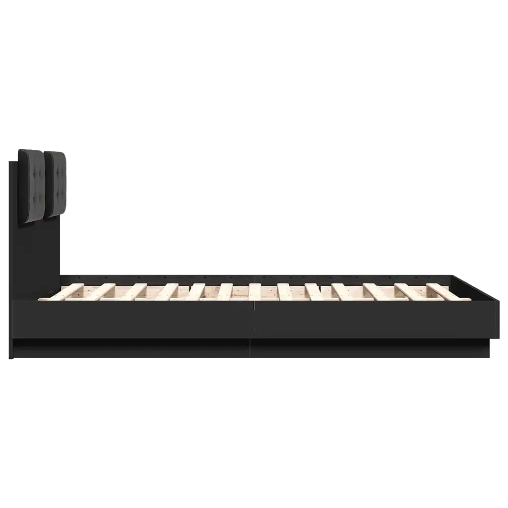 Bed Frame Engineered Wood 135x190cm Black with RGB LED Lights Headboard