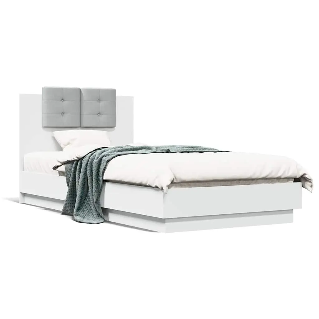 White Bed Frame with RGB LED Lights Headboard 90x190 cm Slatted Base