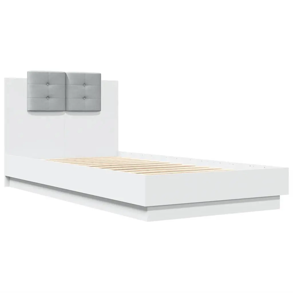 White Bed Frame with RGB LED Lights Headboard 90x190 cm Slatted Base