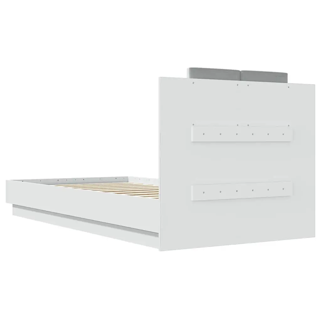 White Bed Frame with RGB LED Lights Headboard 90x190 cm Slatted Base