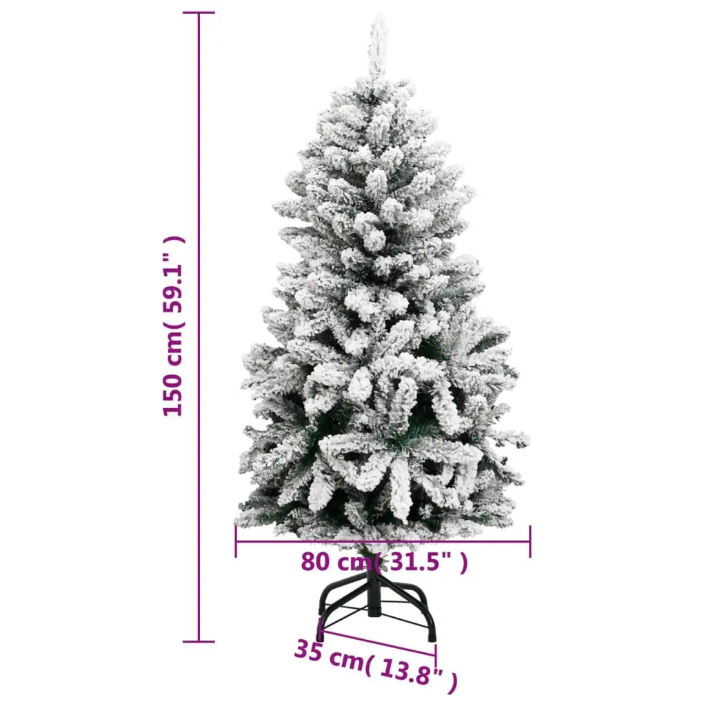 Artificial Christmas Tree Hinged 150cm Green with Flocked Snow 150 LEDs