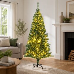 Artificial Christmas Tree 210cm 300 LEDs Flocked Snow 8 Lighting Modes USB