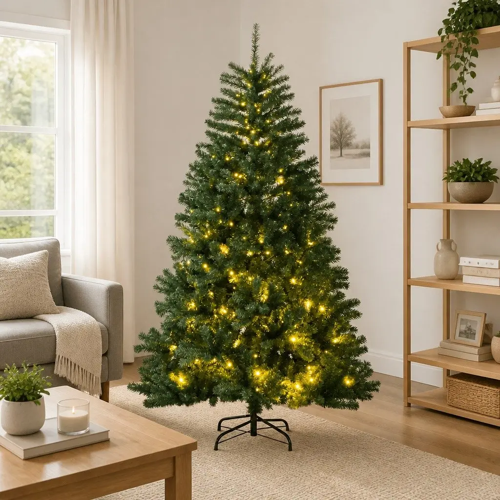 Artificial Christmas Tree Hinged 180cm Green with 300 LED Lights