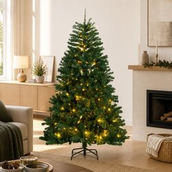 Artificial Hinged Christmas Tree 210cm 300 LEDs 8 Lighting Modes Holiday Decor
