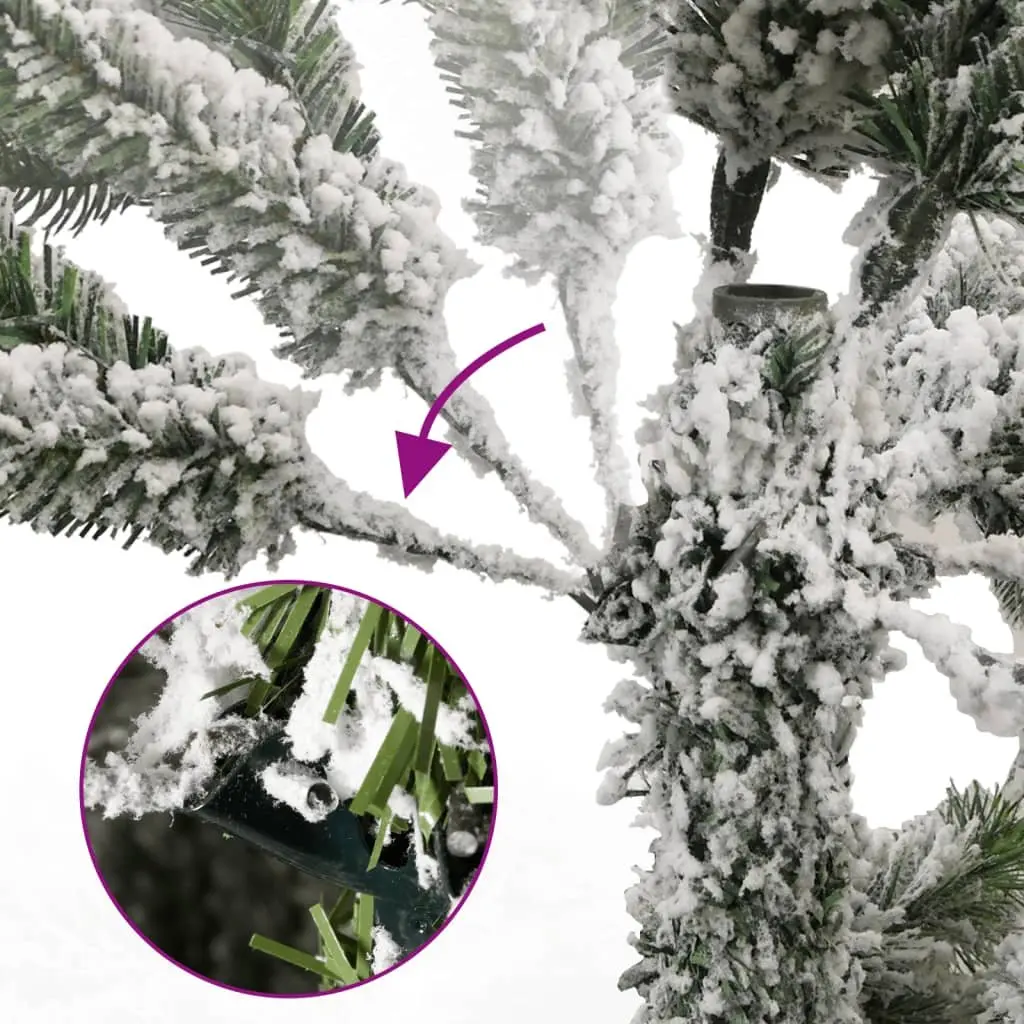 Hinged Christmas Tree Artificial 180cm Green Flocked Snow with 300 LEDs and 8 Lighting Modes