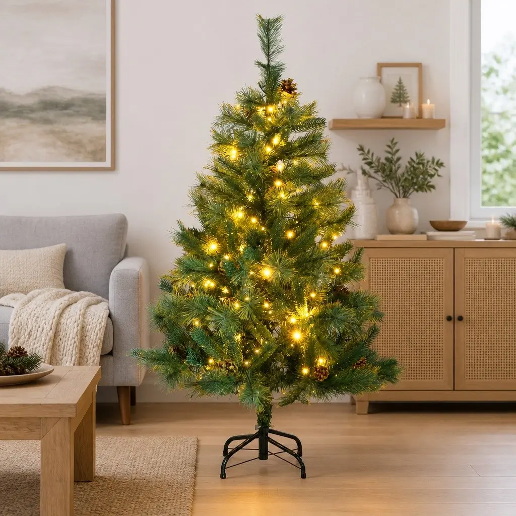 Artificial Christmas Tree Hinged 120cm PE Branches Green with 150 LEDs