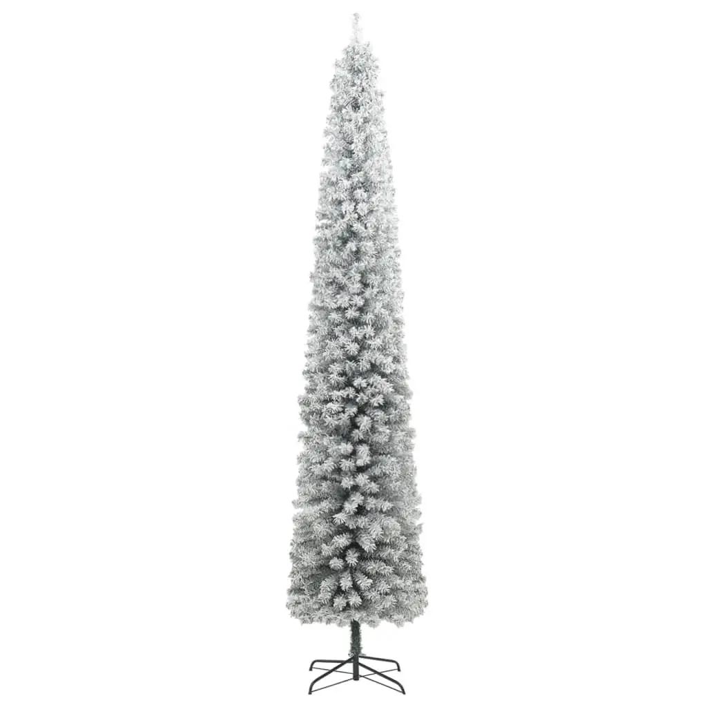 Slim Christmas Tree 270cm 300 LEDs 8 Lighting Modes Flocked Snow Green White