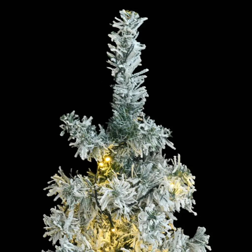 Slim Christmas Tree 270cm 300 LEDs 8 Lighting Modes Flocked Snow Green White
