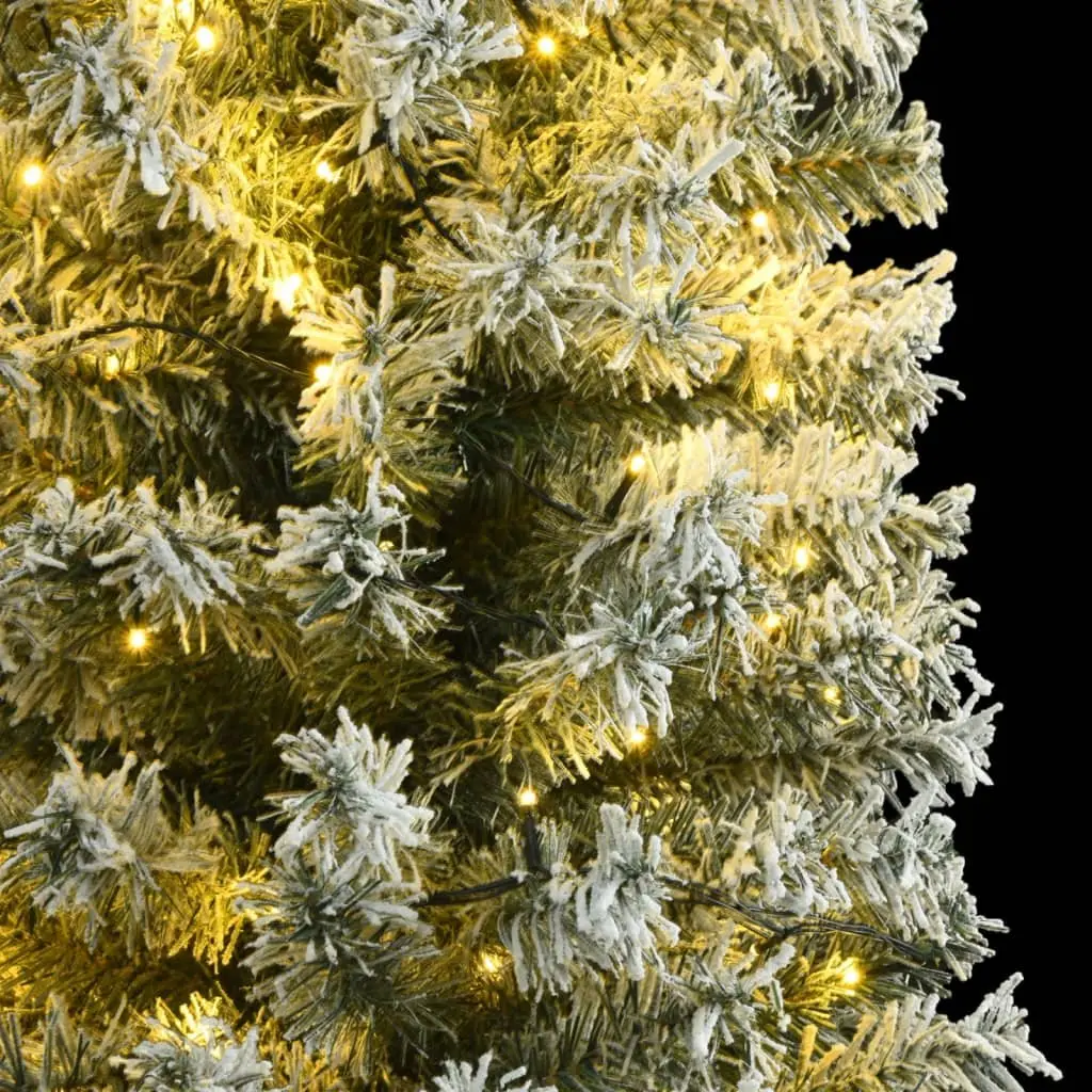 Slim Christmas Tree 270cm 300 LEDs 8 Lighting Modes Flocked Snow Green White