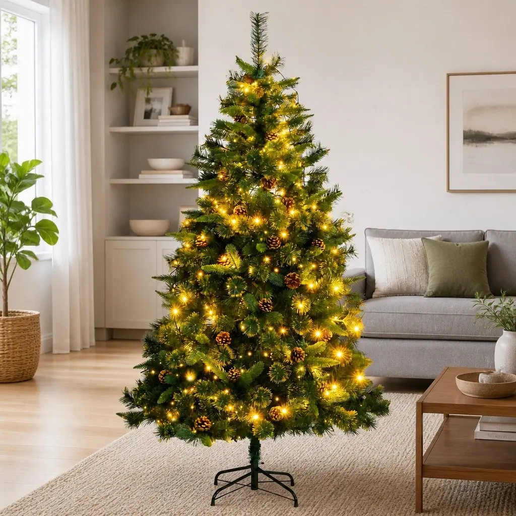 Artificial Christmas Tree Hinged 180cm PE Tips Green with 300 LEDs