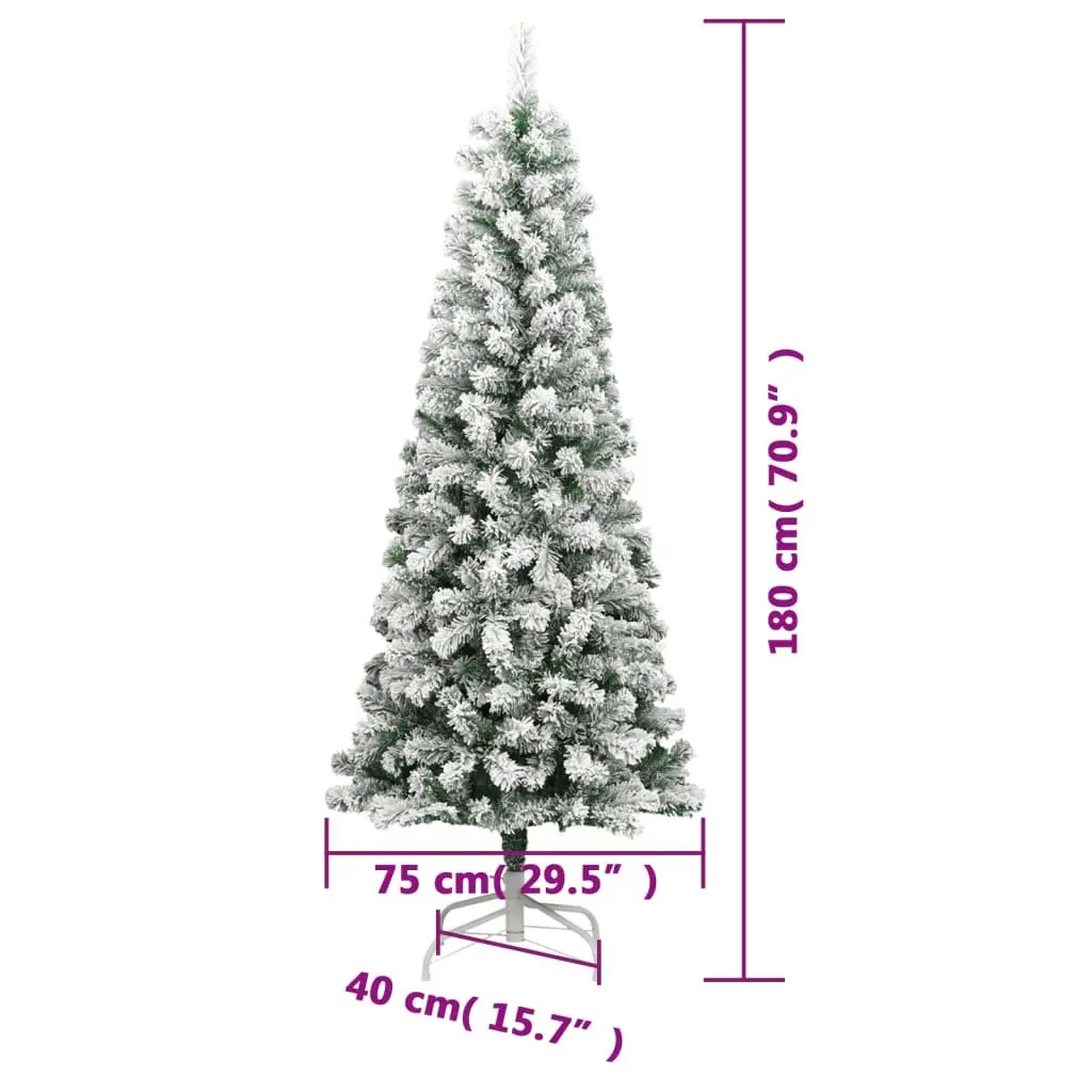 Artificial Hinged Christmas Tree Green 180cm Flocked Snow with 300 LEDs