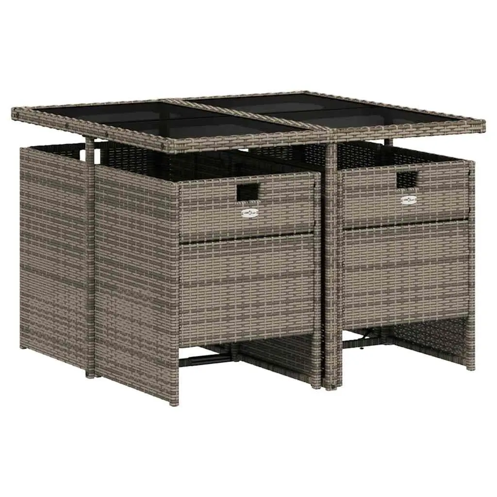 Outdoor Furniture Set 5 Piece Grey PE Rattan Chairs Table with Tempered Glass Top and Padded Cushions for Garden Patio Dining