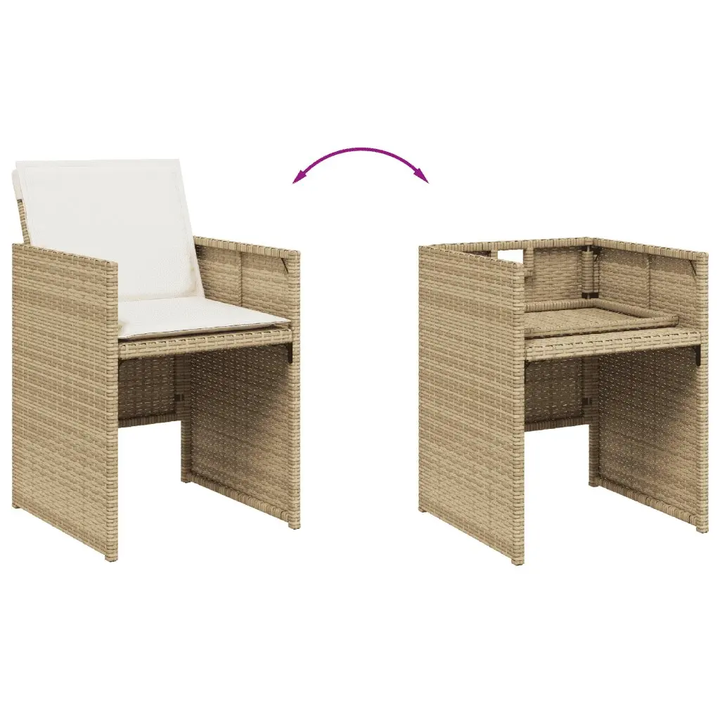 Outdoor Dining Set 5 Piece Poly Rattan Beige Cushions Tempered Glass Table