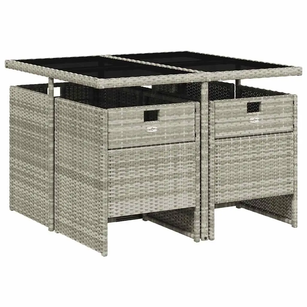 Outdoor Furniture Set Grey Poly Rattan Dining Table with Cushions 5 Piece Foldable Chairs Garden Patio