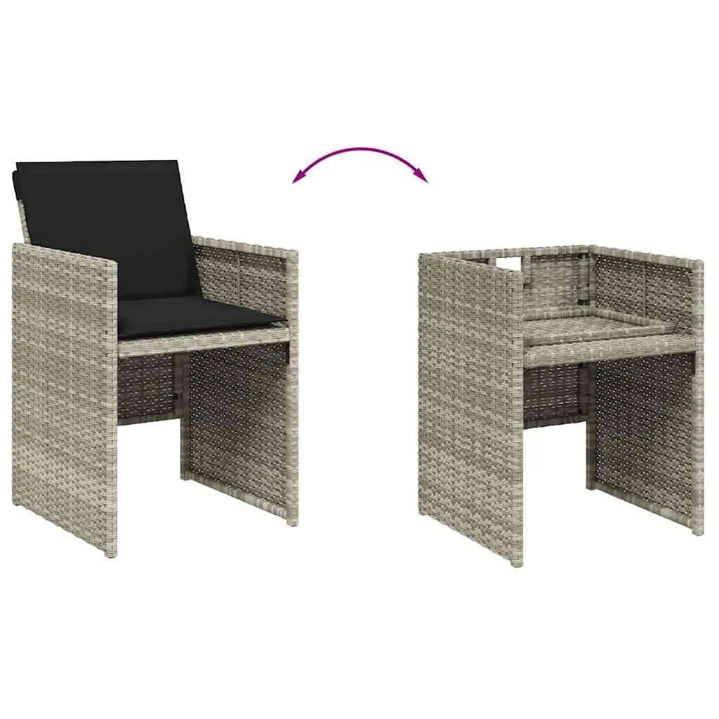 Outdoor Furniture Set Grey Poly Rattan Dining Table with Cushions 5 Piece Foldable Chairs Garden Patio