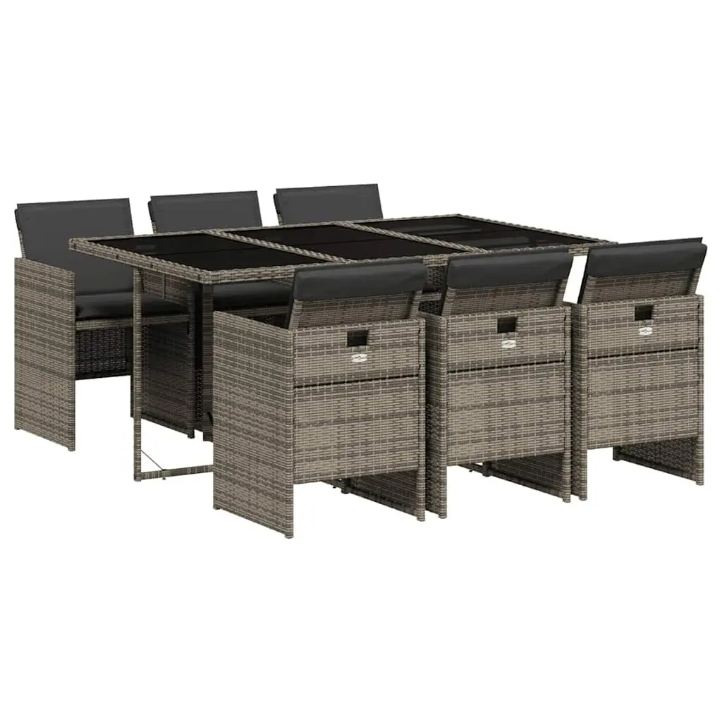 7 Piece Garden Dining Set Poly Rattan Grey Outdoor Patio Table Chairs Cushions