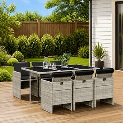 Versatile 7 Piece Light Grey Dining Set for Outdoor Use