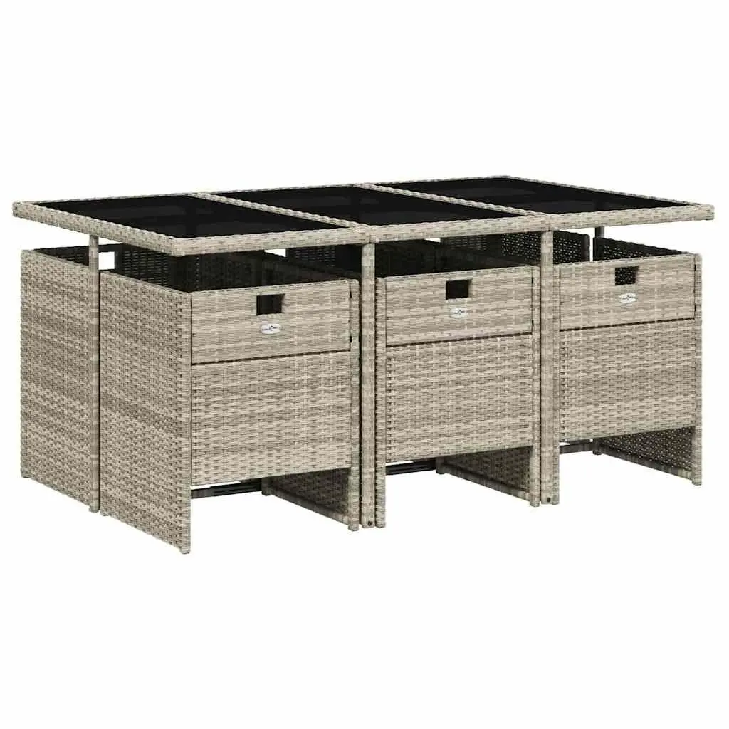 7 Piece Patio Dining Set Lightweight PE Rattan Light Grey Garden Furniture with Cushions and Tempered Glass Tabletop for Outdoor Use