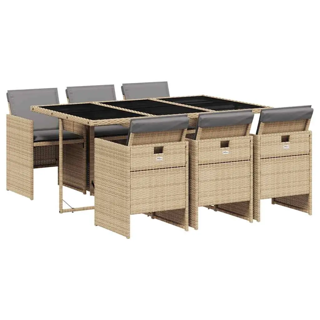 Garden Dining Set Poly Rattan 7 Piece Outdoor Patio Furniture with Cushions Beige
