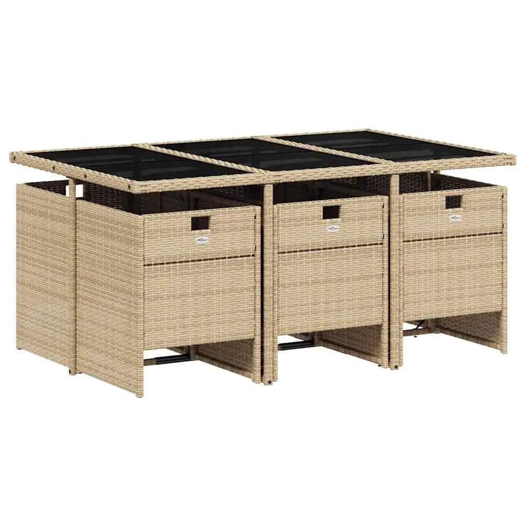 Garden Dining Set Poly Rattan 7 Piece Outdoor Patio Furniture with Cushions Beige
