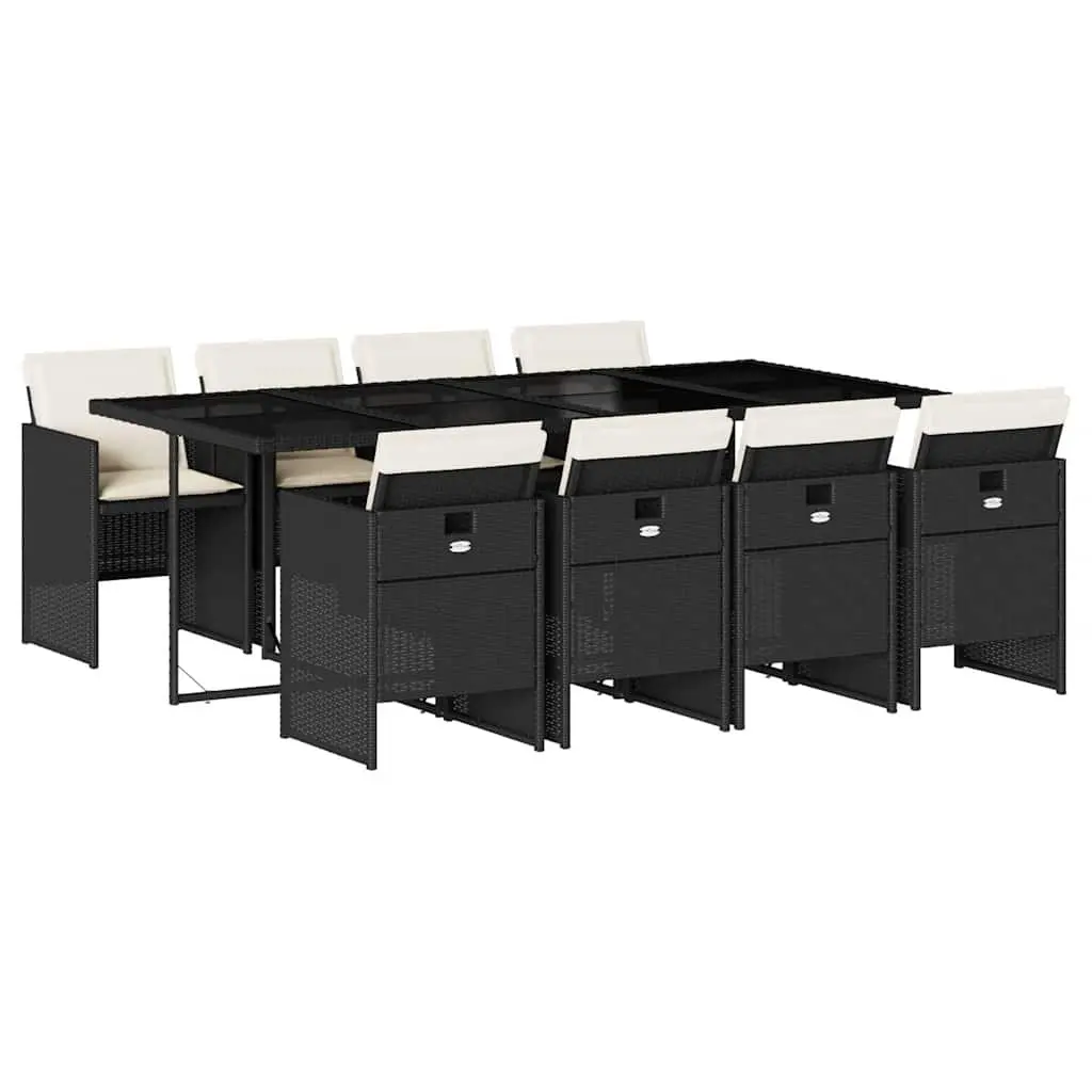 9 Piece Outdoor Garden Dining Set Poly Rattan Table Black with Cushions