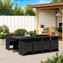 9 Piece Outdoor Garden Dining Set Black Poly Rattan Chairs Table Patio Furniture