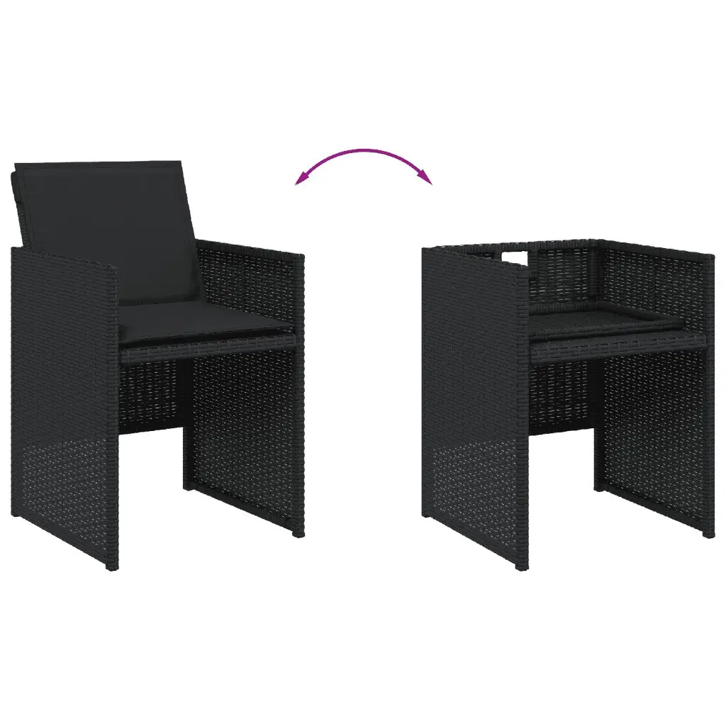 9 Piece Outdoor Garden Dining Set PE Rattan Black Table with Tempered Glass Top and Foldable Chairs
