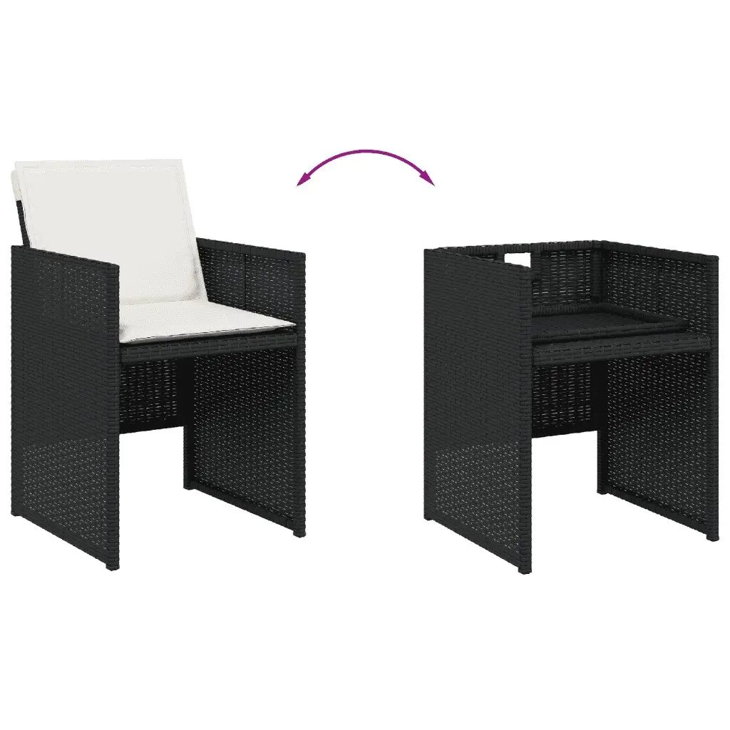 Garden Dining Set 9 Piece PE Rattan Folding Chairs Acacia Wood Table Black