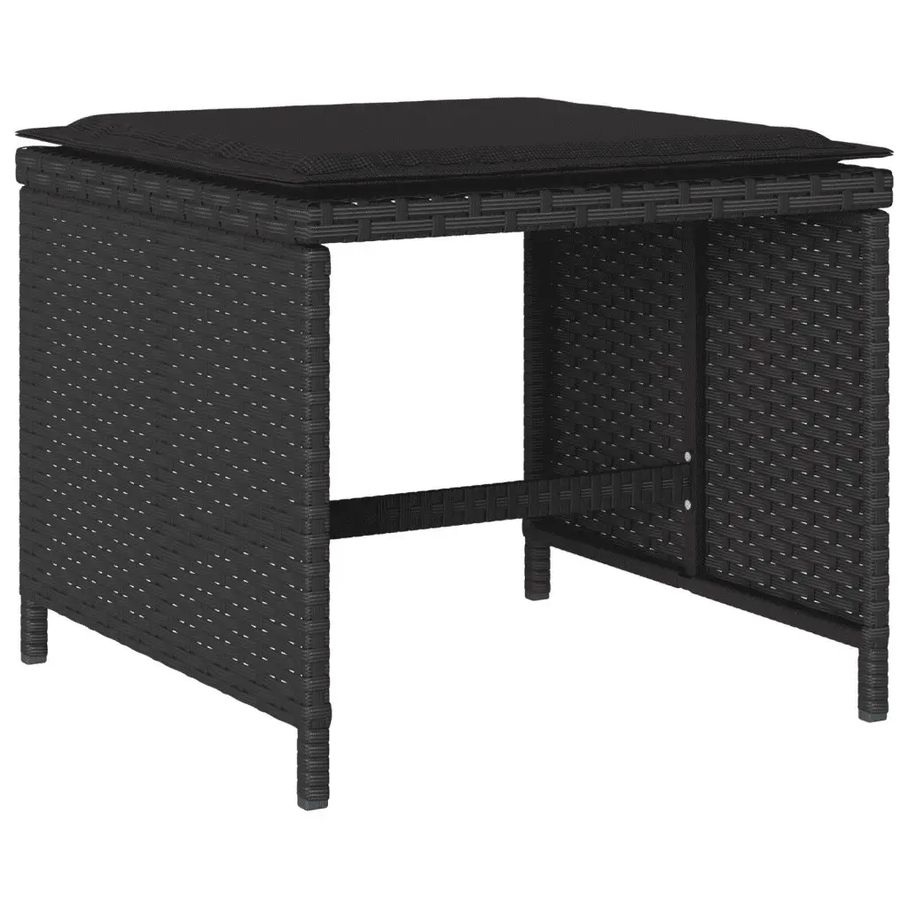 9 Piece Patio Furniture Set Black Poly Rattan Outdoor Dining Set with Foldable Chairs and Tempered Glass Table for Garden and Backyard
