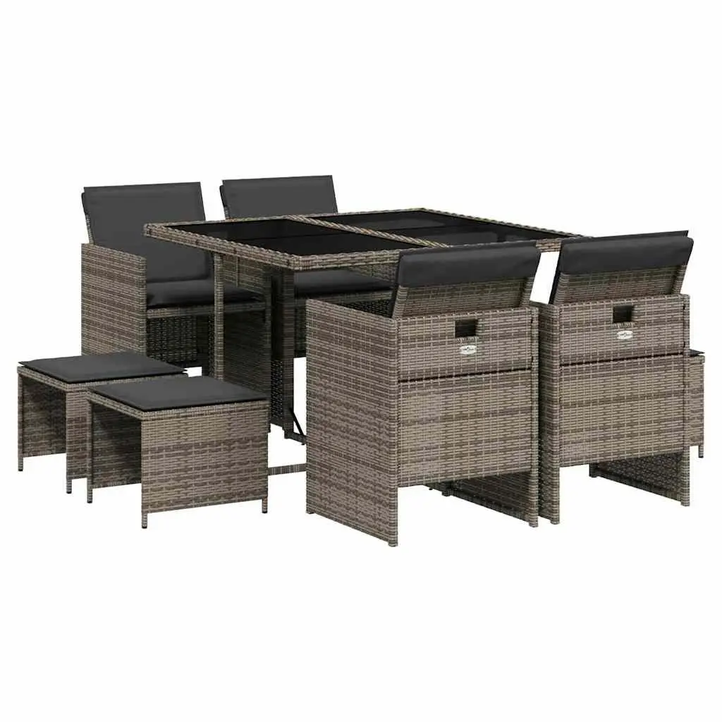9 Piece Outdoor Dining Set Grey Poly Rattan Chairs Table Patio Furniture