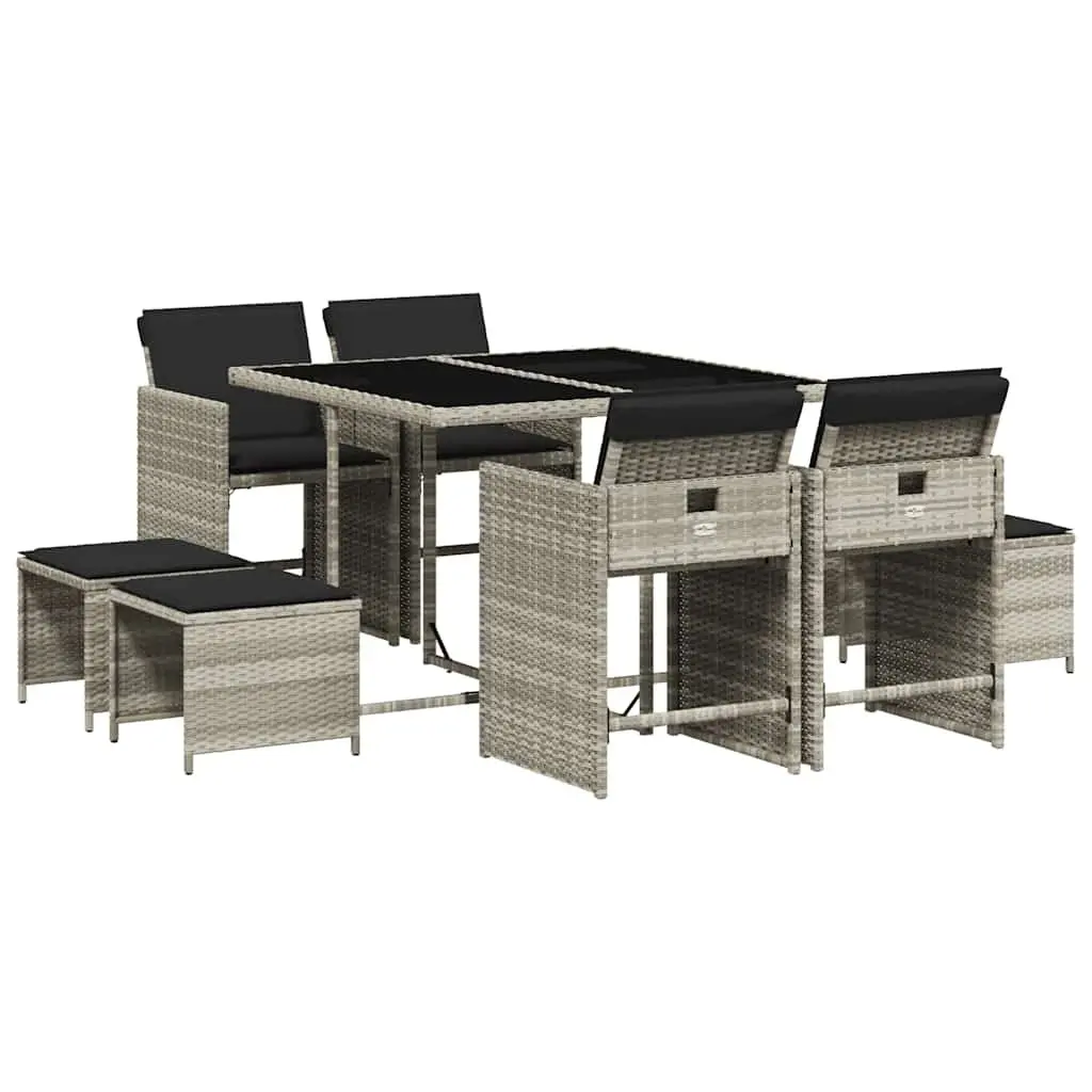 9 Piece Outdoor Garden Dining Set Grey Poly Rattan Patio Table Chairs Cushions