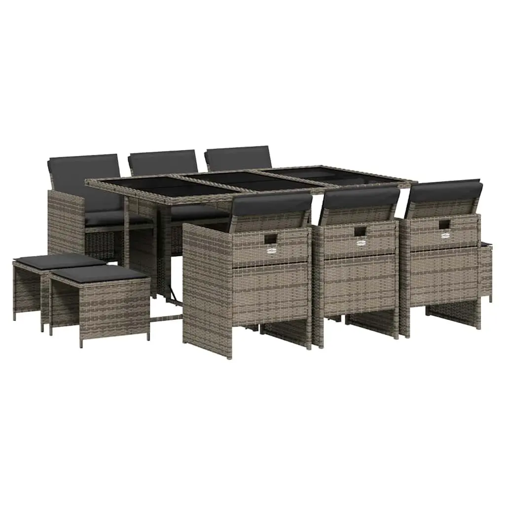 Outdoor Garden Dining Set 11 Piece Grey PE Rattan Chairs Table with Cushions