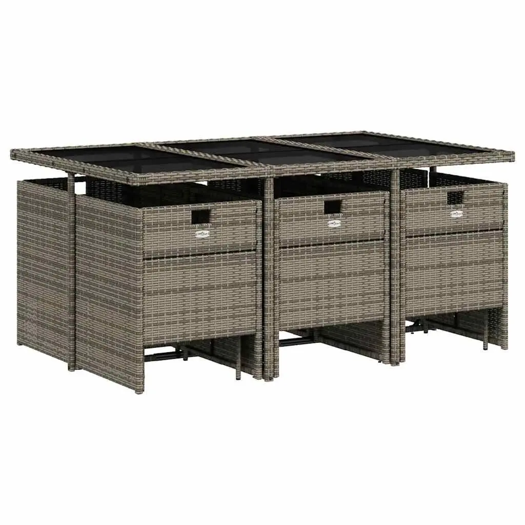 Outdoor Garden Dining Set 11 Piece Grey PE Rattan Chairs Table with Cushions