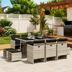 11 Piece Light Grey Garden Dining Set for Outdoor Use