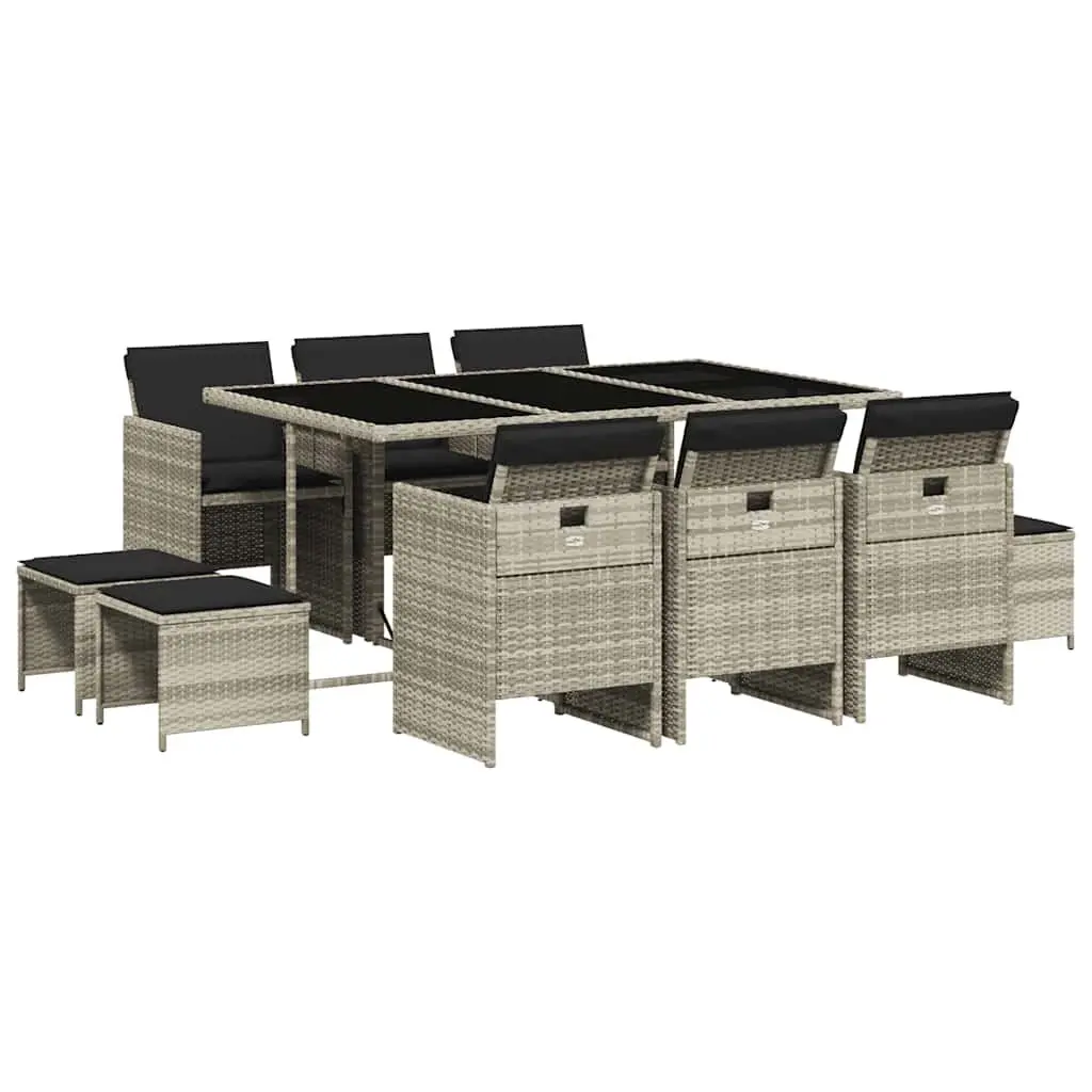 Garden Dining Set PE Rattan 11 Piece Light Grey with Cushions