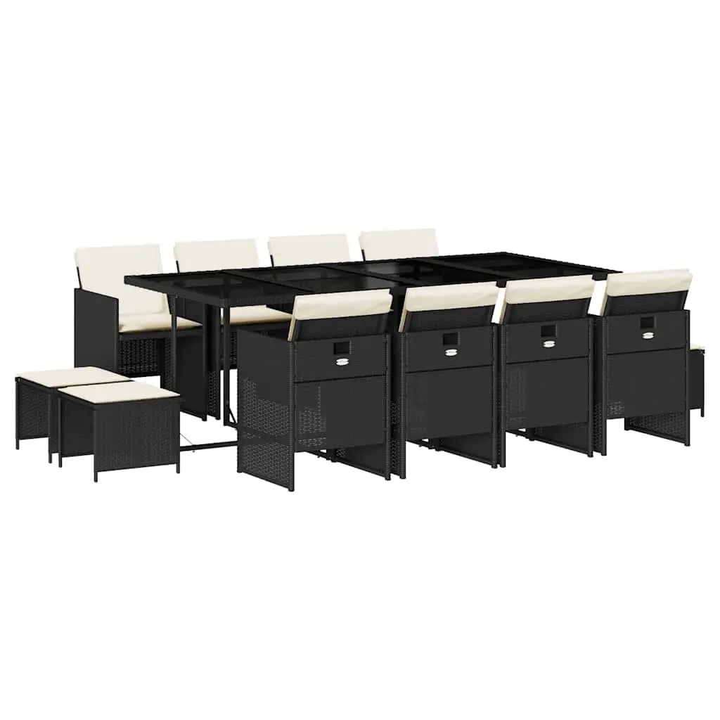 13 Piece Garden Dining Set Outdoor Patio Furniture Black Poly Rattan with