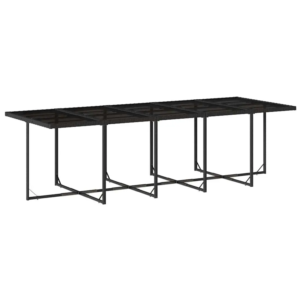 15 Piece Garden Dining Set PE Rattan Outdoor Furniture Black with Tempered Glass Tabletop and Cushions