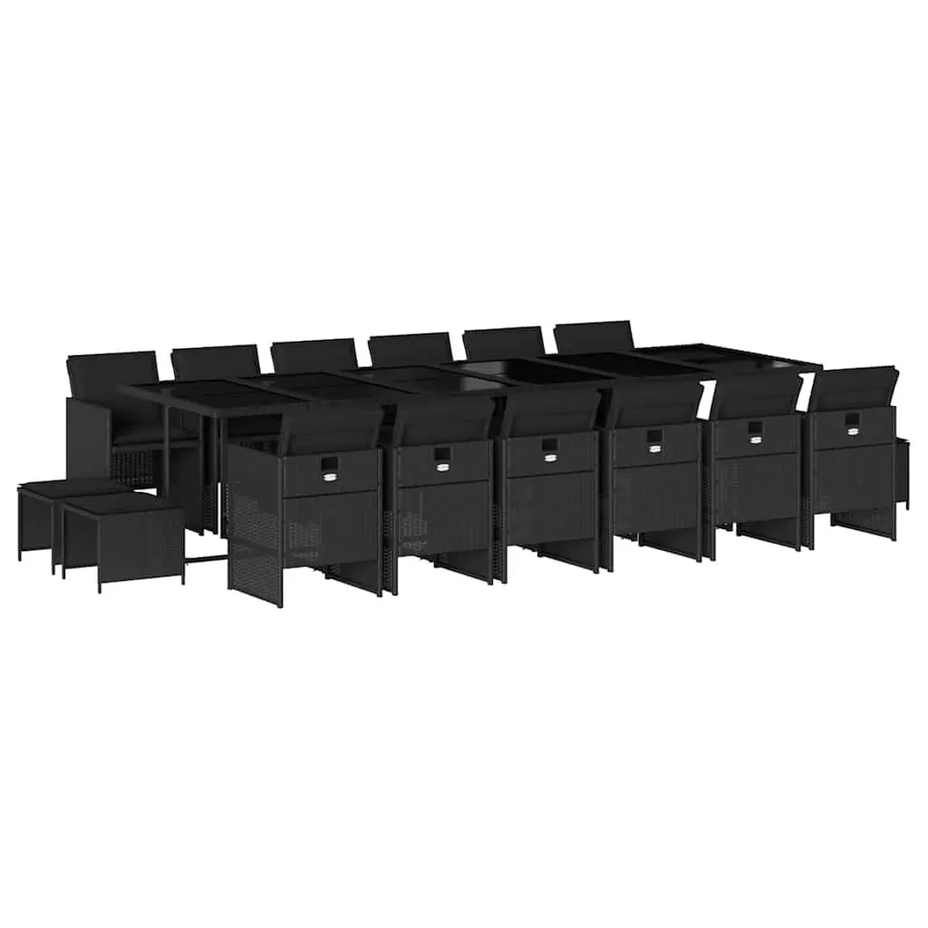 17 Piece Outdoor Dining Set PE Rattan Cushions Black Tempered Glass